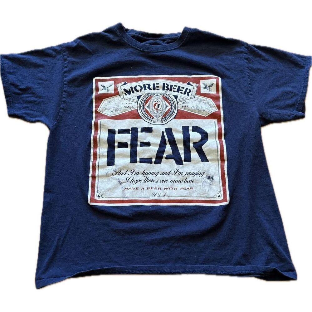Fear More Beer Budweiser Logo Thrashed Hanes Cotton T Shirt Men’s Size L